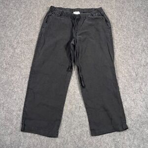 Allen‎ Allen USA Black Linen Wide Leg Drawstring Pants Women's Size Small